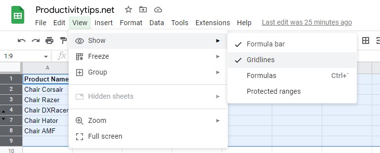 How to Hide Gridlines in Google Sheet?